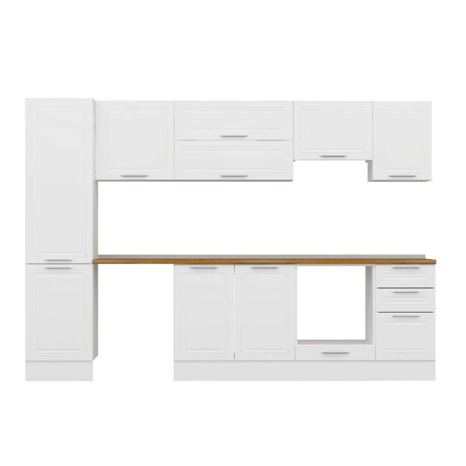 Alvinka 305X210 Cm Klasik Mebran Mutfak Dolabı Mb-E90B50S45-1 Mebran | Beyaz - Mdf