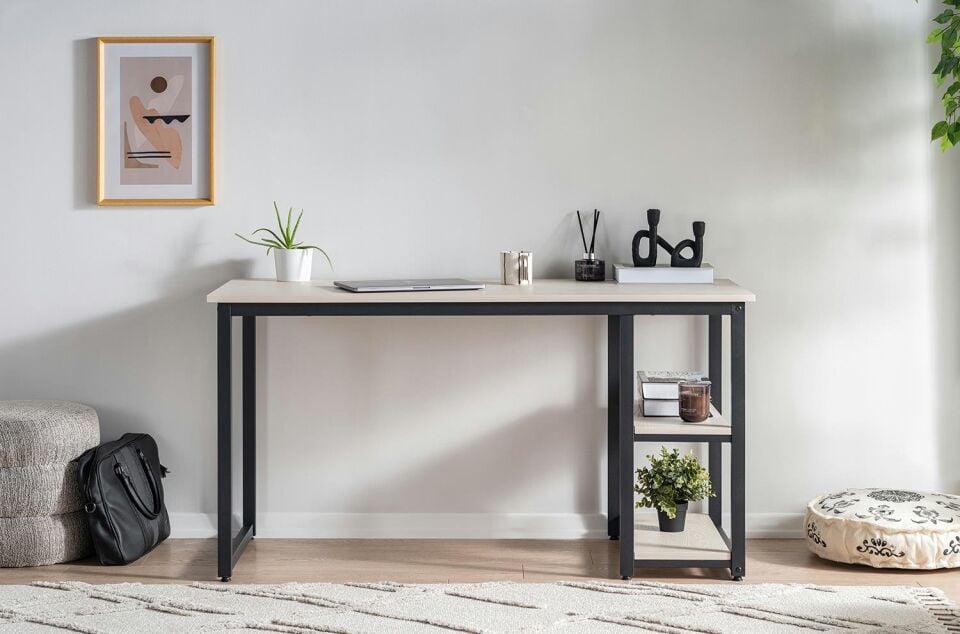 Cera MSRT Raflı Çalışma Masası - 60x140 cm - Vizon Bej