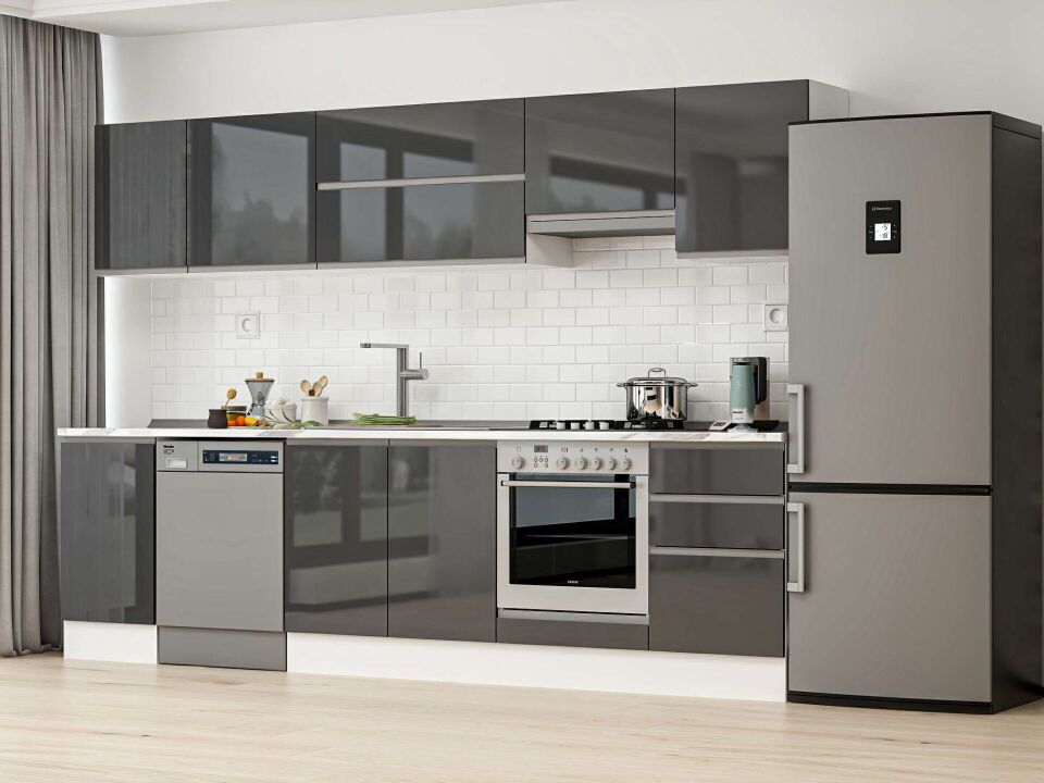 Alvinka 295X210 Cm High Gloss Mutfak Dolabı M-E80S45S50-1 High Gloss | Antrasit - Suntalam