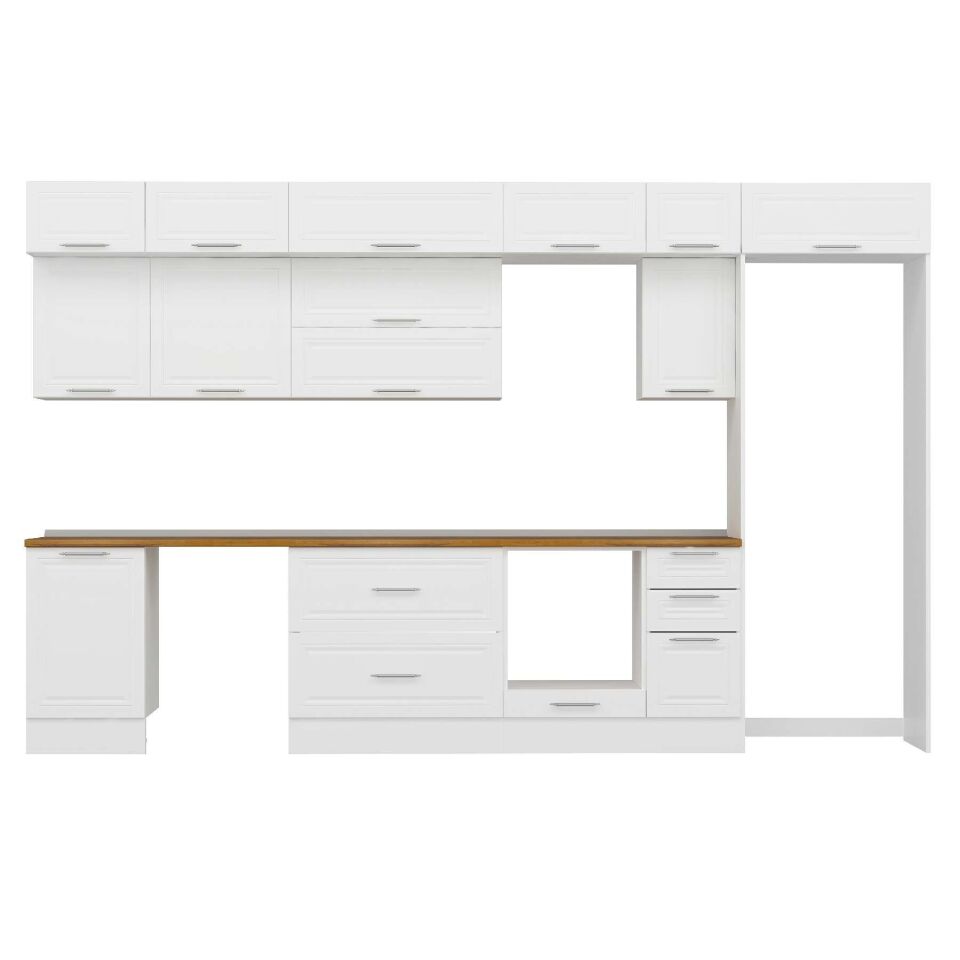 Alvinka 380X240 Cm Klasik Mebran Mutfak Dolabı Mb-E90S50S40-2 Mebran | Beyaz - Suntalam