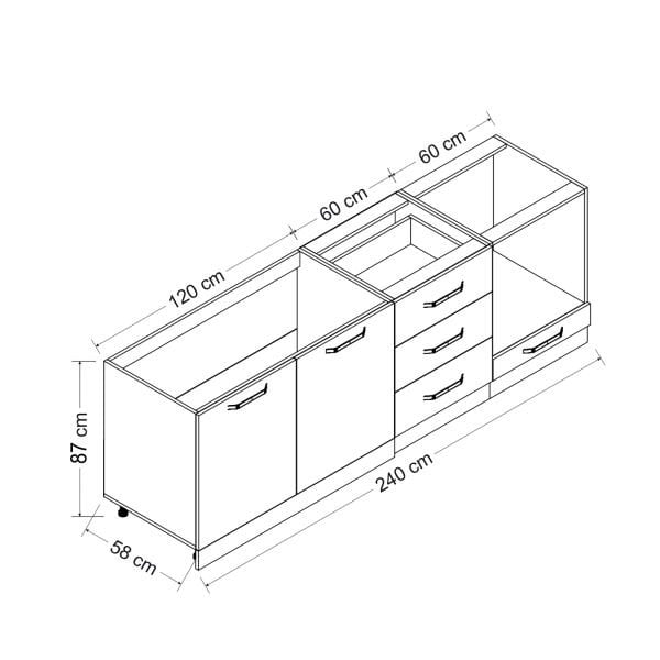 Minar 240 Cm Mutfak Dolabı Beyaz 240-B7-Alt Modül