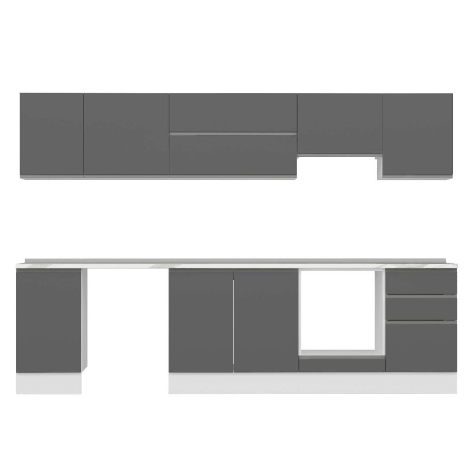 Alvinka 295X210 Cm High Gloss Mutfak Dolabı M-E80S45S50-1 High Gloss | Antrasit - Mdf