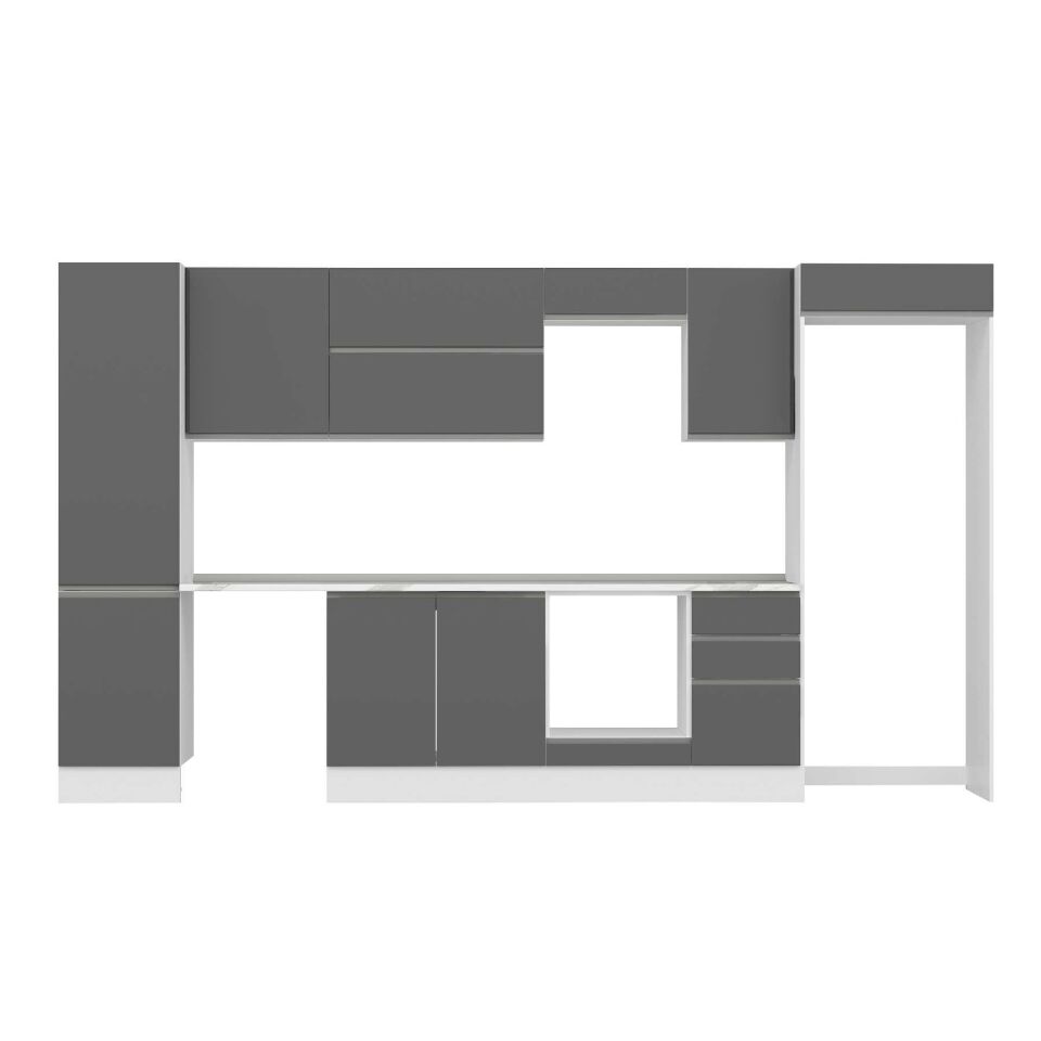 Alvinka 375X222 Cm High Gloss Mutfak Dolabı Mbb-E80B50S45-2 High Gloss | Antrasit - Mdf