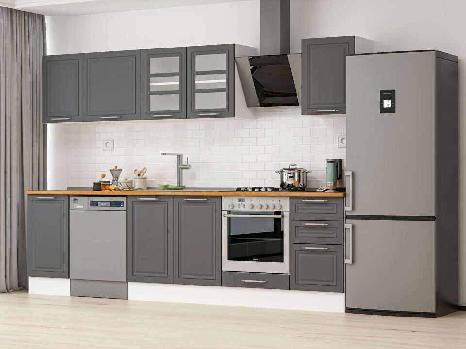 Alvinka 285X210 Cm Klasik Mebran Mutfak Dolabı M-E80S40S45-3 Mebran | Antrasit - Suntalam