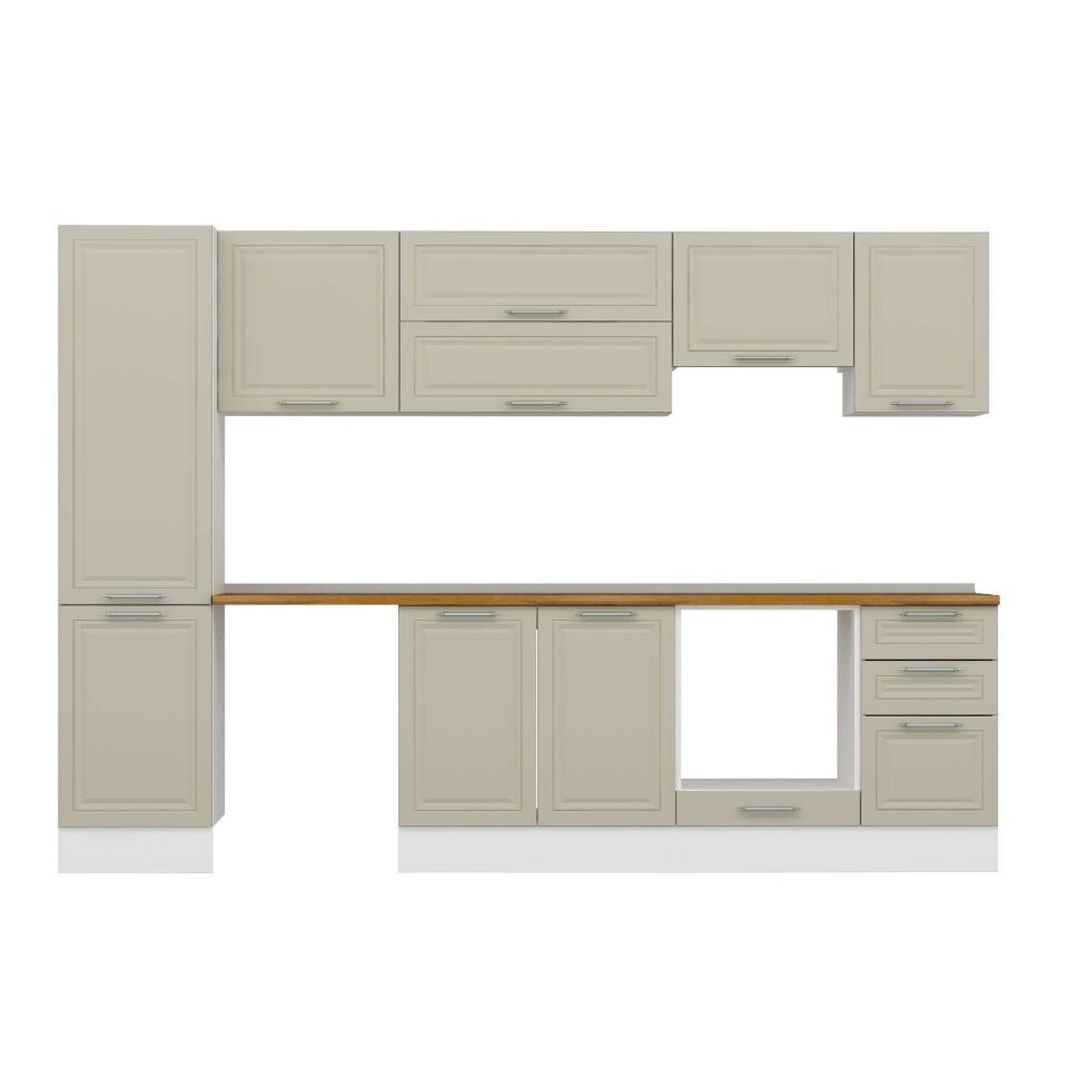 Alvinka 305X210 Cm Klasik Mebran Mutfak Dolabı Mb-E90B50S45-1 Mebran | Kumtaşı - Mdf