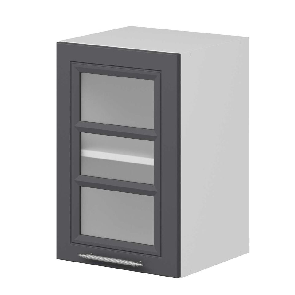 Alvinka Mutfak Modül Mbr_C Üst 1Dk1R 40-H60Cm Dolap Cam Beyaz Antrasit Mdf