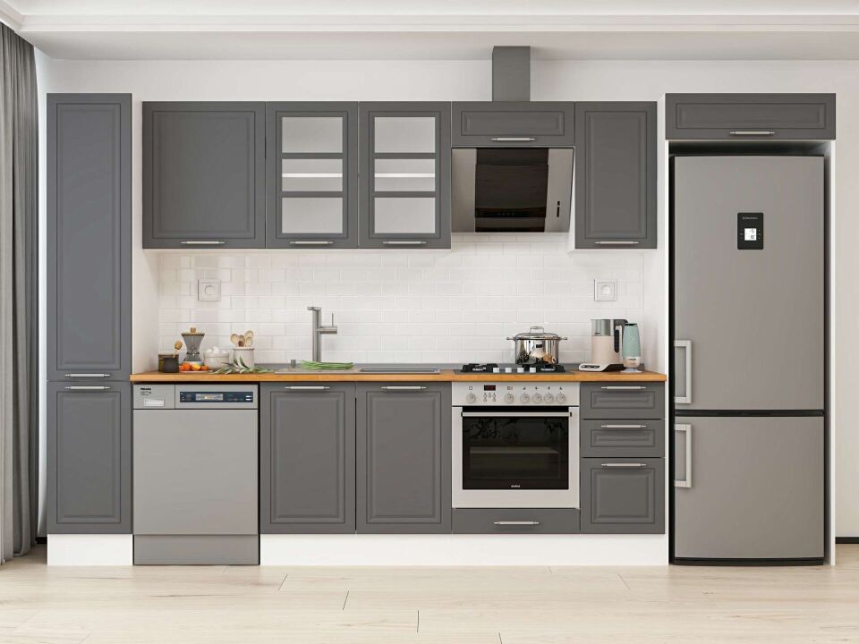 Alvinka 370X222 Cm Klasik Mebran Mutfak Dolabı Mbb-E90B40S40-3 Mebran | Antrasit - Mdf