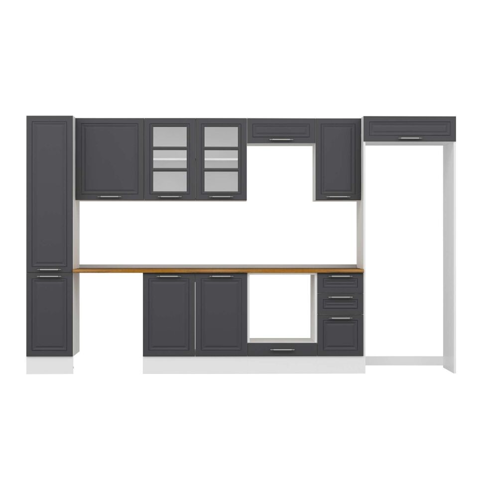 Alvinka 370X222 Cm Klasik Mebran Mutfak Dolabı Mbb-E90B40S40-3 Mebran | Antrasit - Mdf