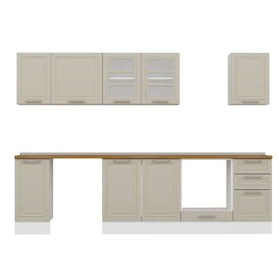 Alvinka 285X210 Cm Klasik Mebran Mutfak Dolabı M-E80S40S45-3 Mebran | Kumtaşı - Suntalam