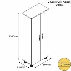 Minar 2 Kapaklı Çok Amaçlı 150 cm Boy Dolabı - Beyaz