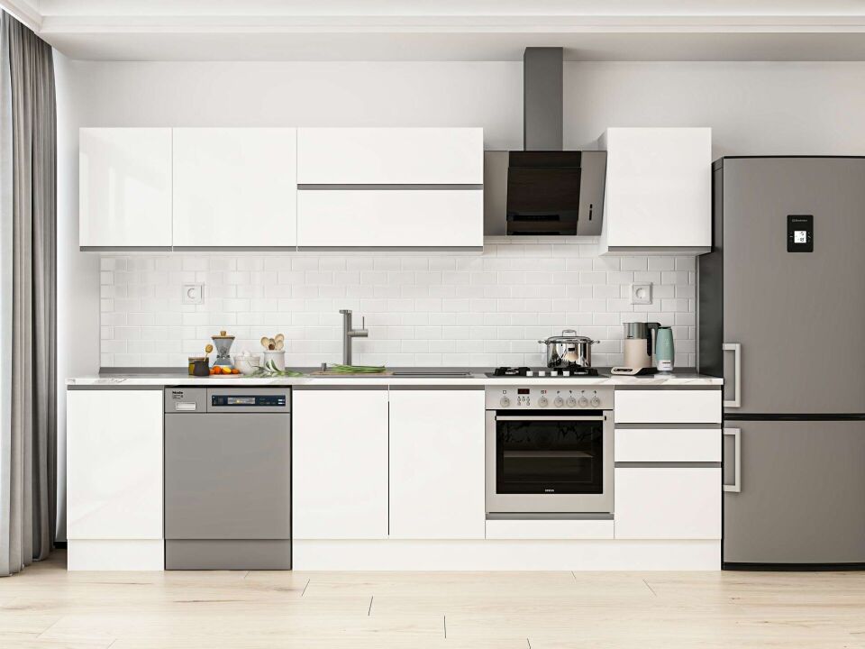 Alvinka 295X210 Cm High Gloss Mutfak Dolabı M-E80S45S50-2 High Gloss | Beyaz - Mdf
