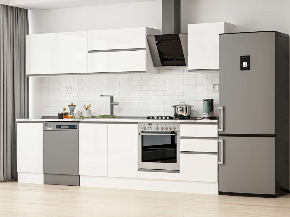 Alvinka 295X210 Cm High Gloss Mutfak Dolabı M-E80S45S50-2 High Gloss | Beyaz - Mdf