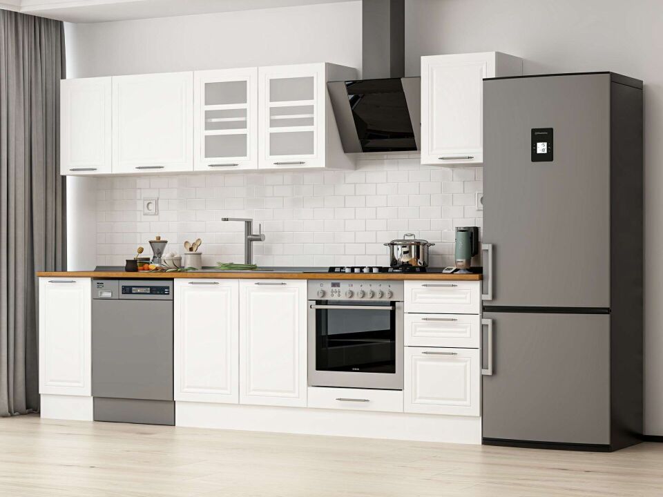 Alvinka 285X210 Cm Klasik Mebran Mutfak Dolabı M-E80S40S45-3 Mebran | Beyaz - Mdf