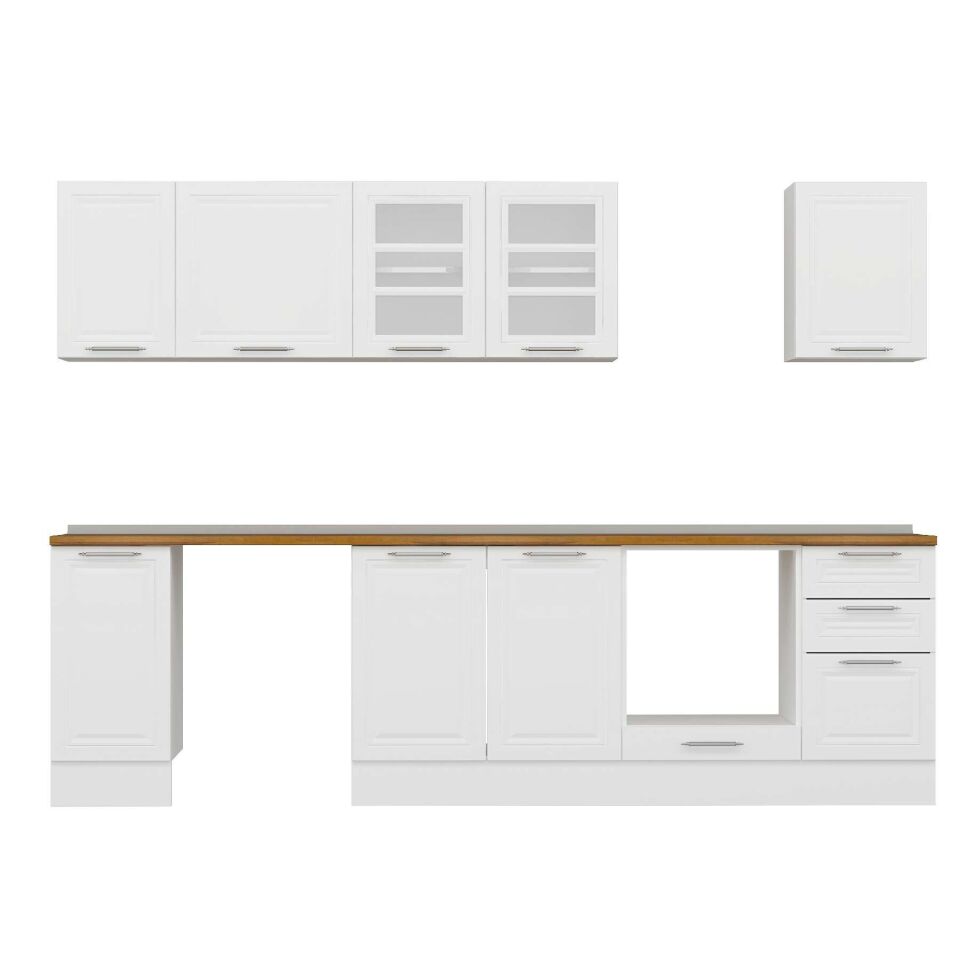 Alvinka 285X210 Cm Klasik Mebran Mutfak Dolabı M-E80S40S45-3 Mebran | Beyaz - Mdf