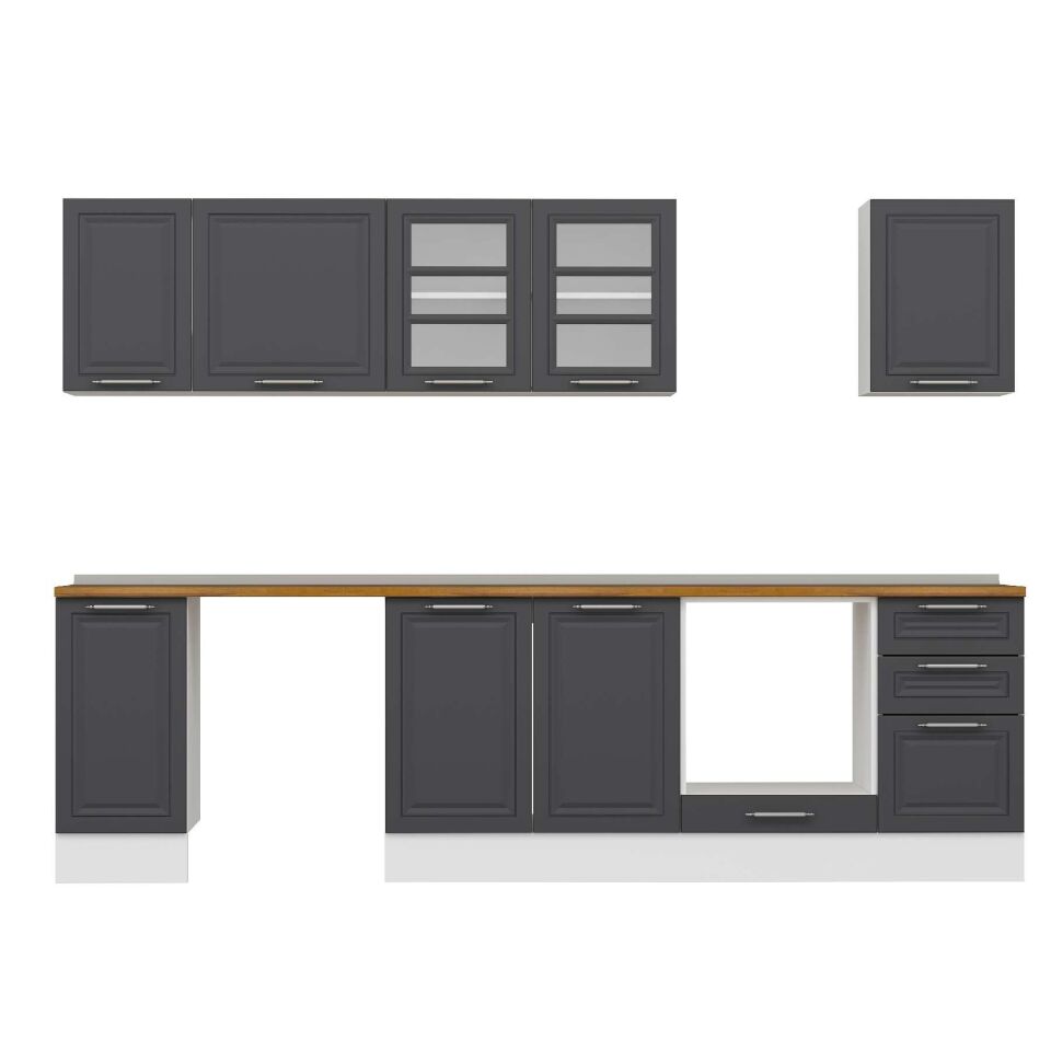 Alvinka 285X210 Cm Klasik Mebran Mutfak Dolabı M-E80S40S45-3 Mebran | Antrasit - Mdf
