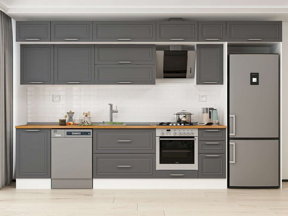 Alvinka 380X240 Cm Klasik Mebran Mutfak Dolabı Mb-E90S50S40-2 Mebran | Antrasit - Mdf