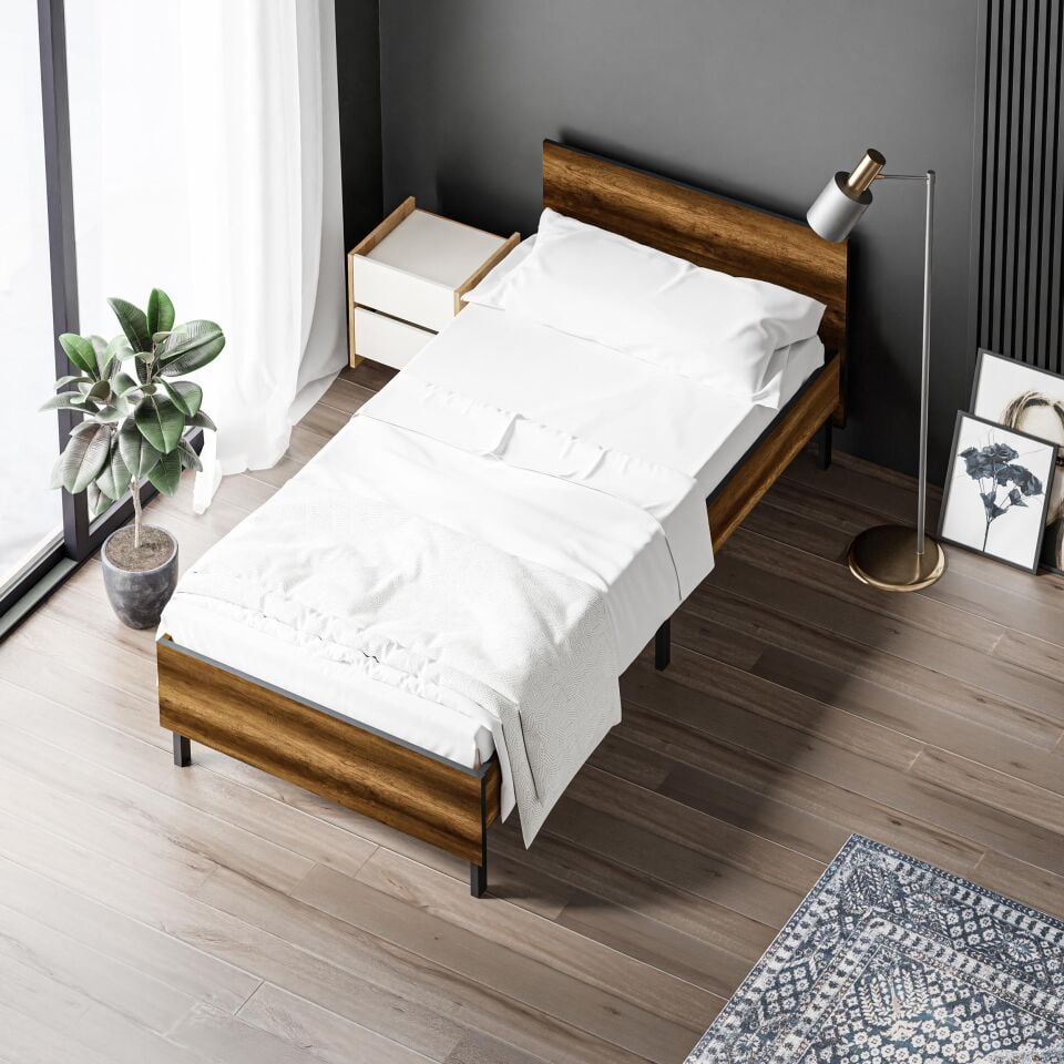 Ceramical KR1 Tek Kişilik Karyola - 90x190 - Ceviz