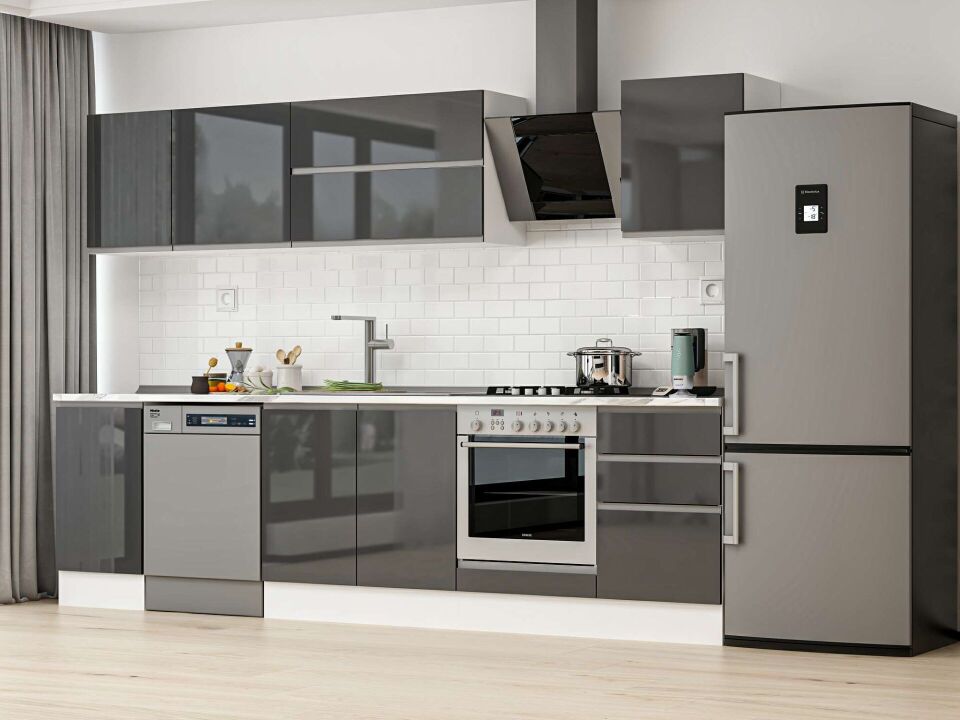 Alvinka 295X210 Cm High Gloss Mutfak Dolabı M-E80S45S50-2 High Gloss | Antrasit - Mdf