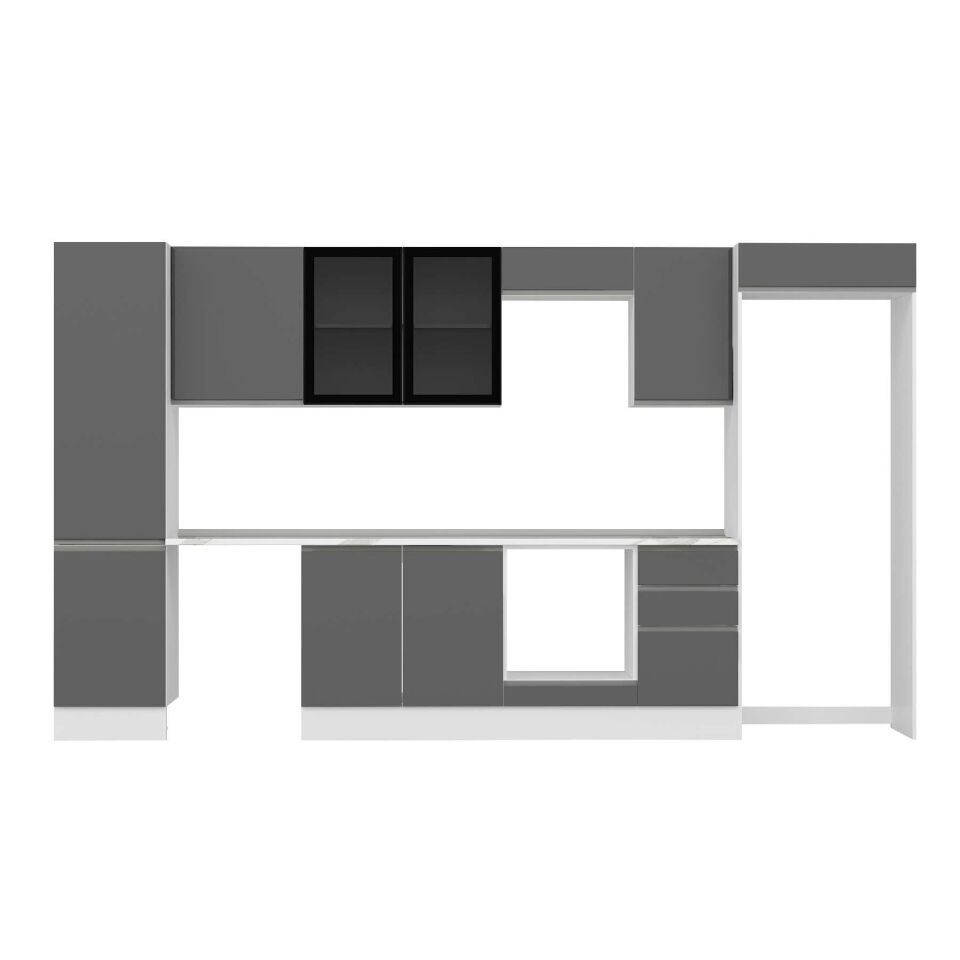 Alvinka 375X222 Cm High Gloss Mutfak Dolabı Mbb-E80B50S45-3 High Gloss | Antrasit - Mdf