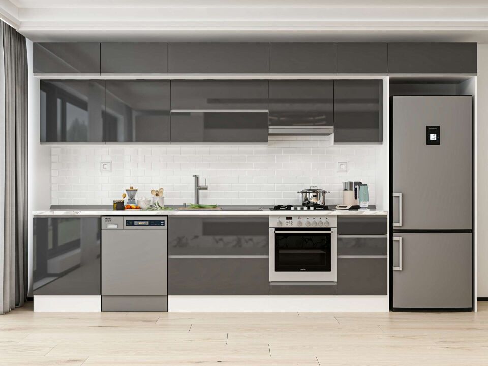 Alvinka 395X240 Cm High Gloss Mutfak Dolabı Mb-E90S60S45-1 High Gloss | Antrasit - Mdf
