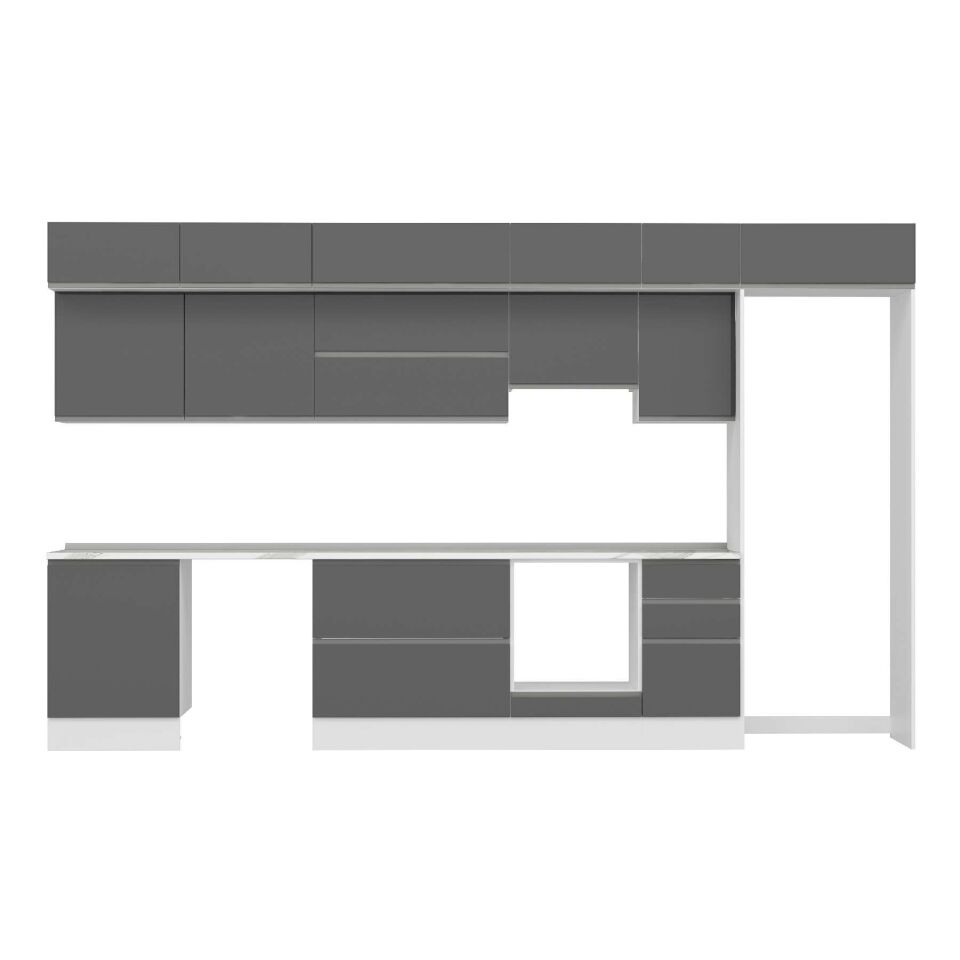 Alvinka 395X240 Cm High Gloss Mutfak Dolabı Mb-E90S60S45-1 High Gloss | Antrasit - Mdf