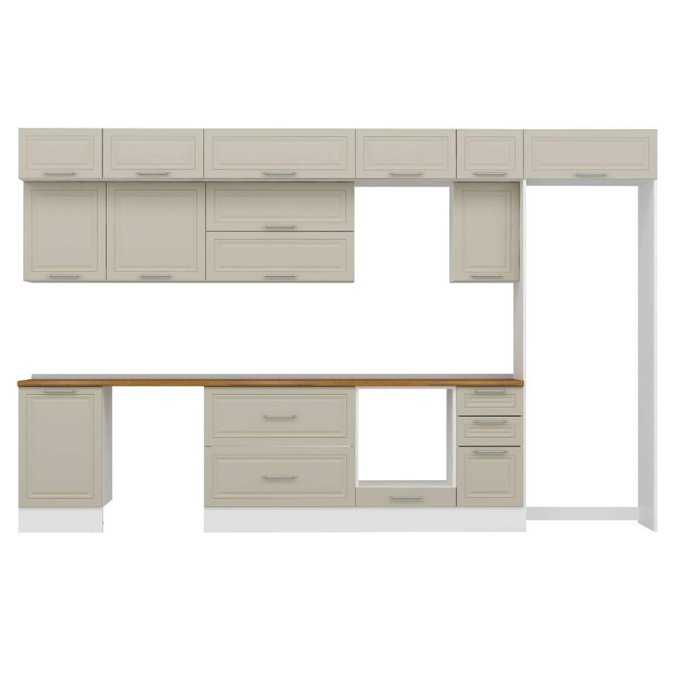 Alvinka 380X240 Cm Klasik Mebran Mutfak Dolabı Mb-E90S50S40-2 Mebran | Kumtaşı - Mdf