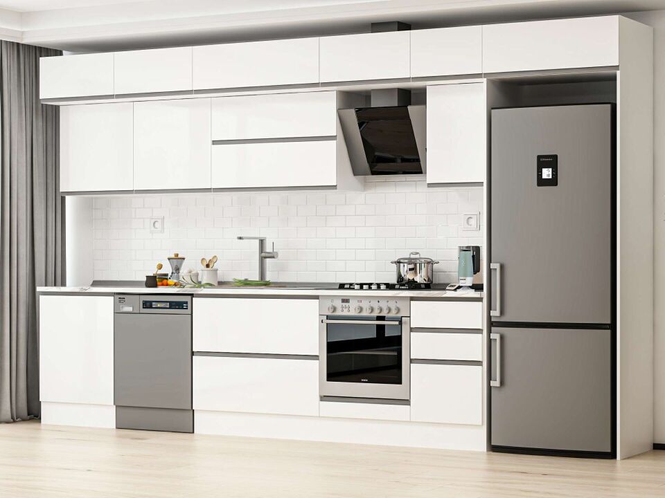 Alvinka 395X240 Cm High Gloss Mutfak Dolabı Mb-E90S60S45-2 High Gloss | Beyaz - Suntalam