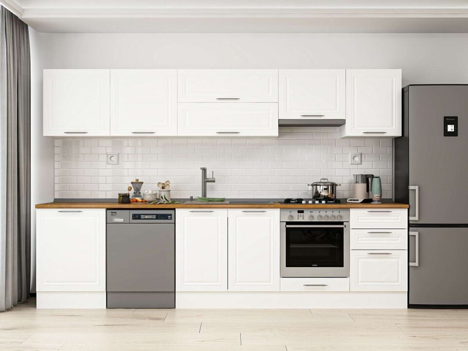 Alvinka 320X210 Cm Klasik Mebran Mutfak Dolabı Beyaz Beyaz M-E90S60S50-1