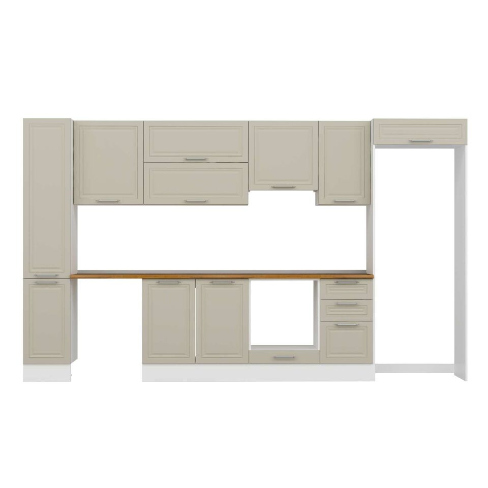 Alvinka 375X222 Cm Klasik Mebran Mutfak Dolabı Mbb-E90B40S45-1 Mebran | Kumtaşı - Suntalam