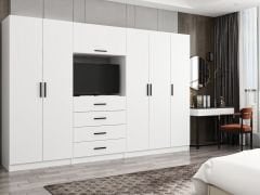 Kale 5 Kapaklı 6 Çekmeceli Tv Modüllü Dolap Beyaz 210CM
