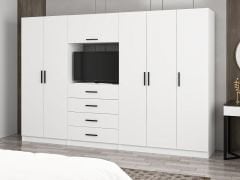 Kale 5 Kapaklı 6 Çekmeceli Tv Modüllü Dolap Beyaz 210CM