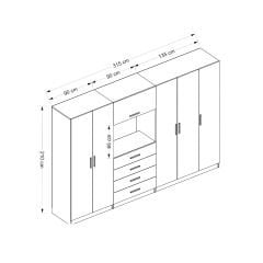Kale 5 Kapaklı 6 Çekmeceli Tv Modüllü Dolap Beyaz 210CM