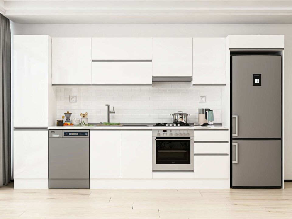 Alvinka 380X222 Cm High Gloss Mutfak Dolabı Mbb-E80B50S50-1 High Gloss | Beyaz - Mdf