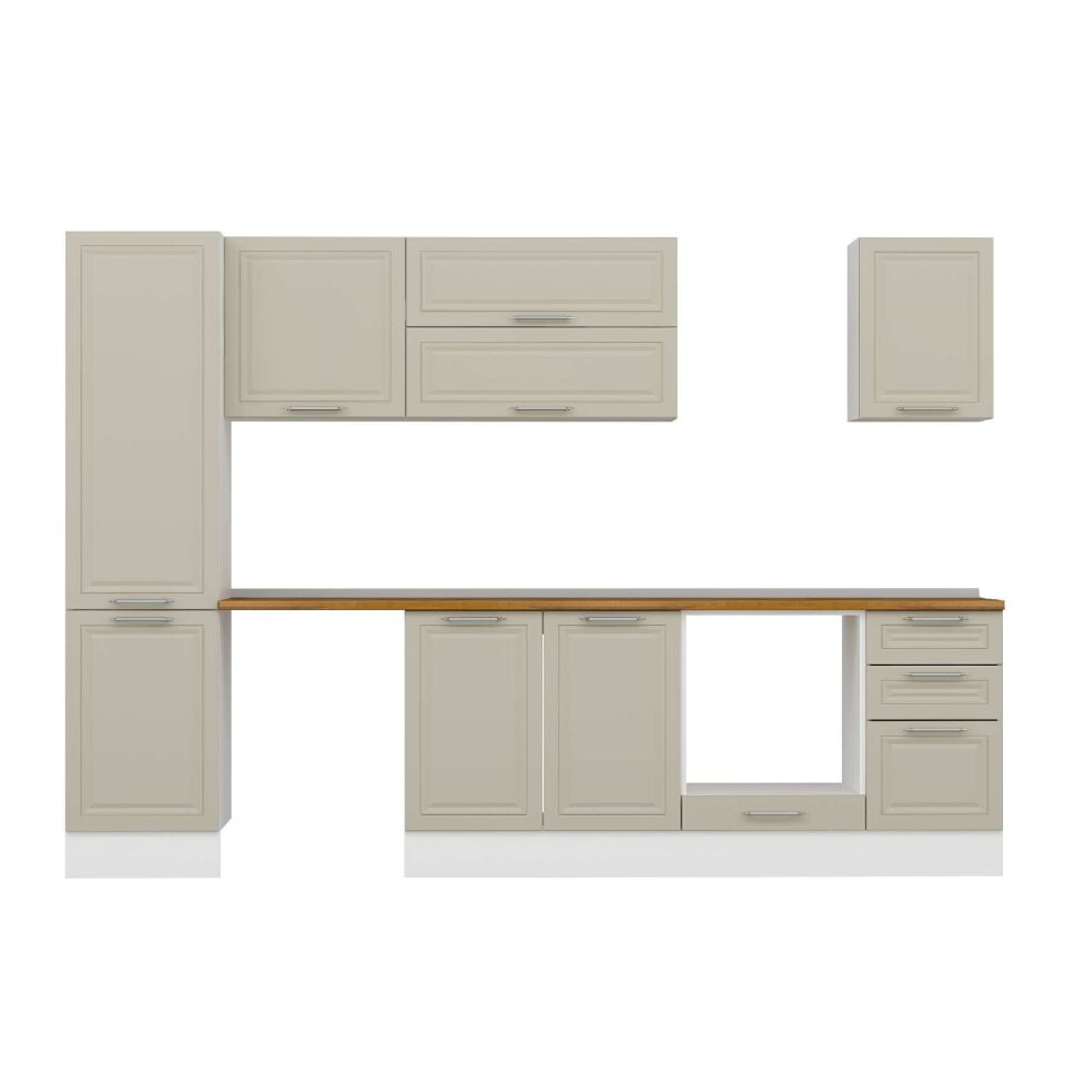 Alvinka 305X210 Cm Klasik Mebran Mutfak Dolabı Mb-E90B50S45-2 Mebran | Kumtaşı - Mdf