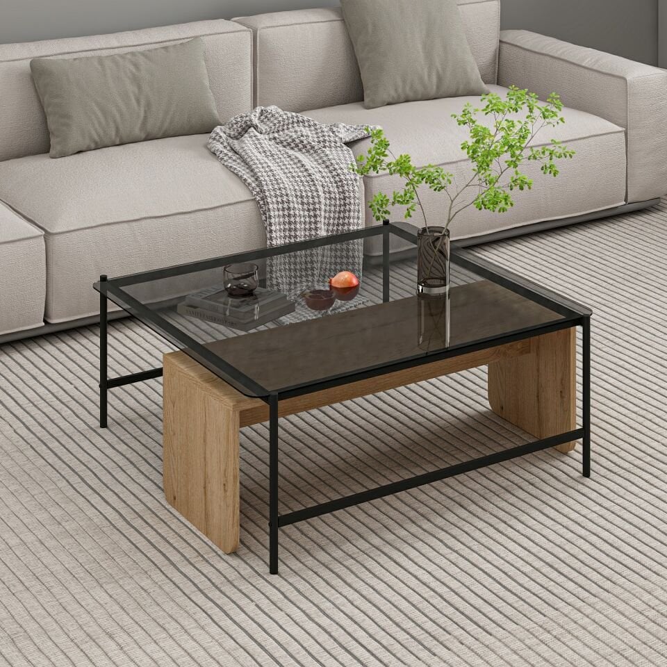 Maren Orta Sehpa Camlı Metal Ayaklı-Sepet