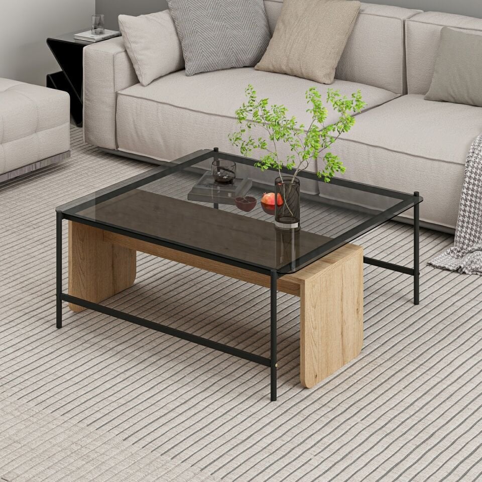 Maren Orta Sehpa Camlı Metal Ayaklı-Sepet