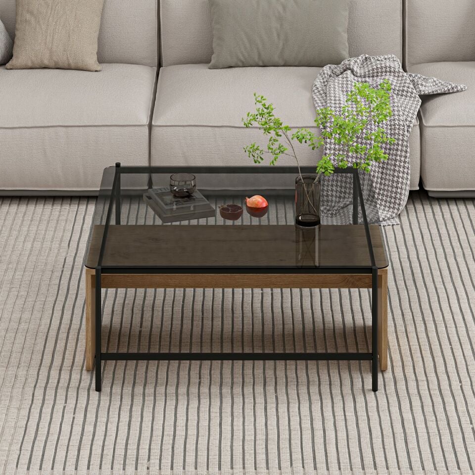 Maren Orta Sehpa Camlı Metal Ayaklı-Sepet