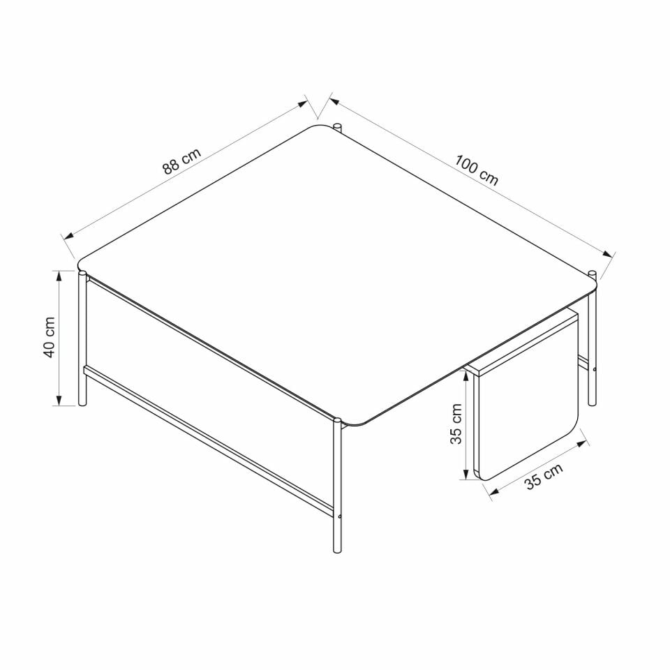 Maren Orta Sehpa Camlı Metal Ayaklı-Sepet