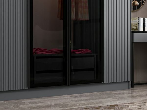 Kale Plus 7 Mebran Kapaklı 4Ç Dolap Antrasit Mebran Füme Cam