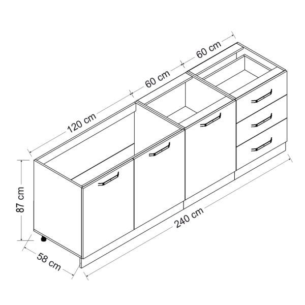 Minar 240 Cm Mutfak Dolabı Beyaz Dore 240-D3-Alt Modül