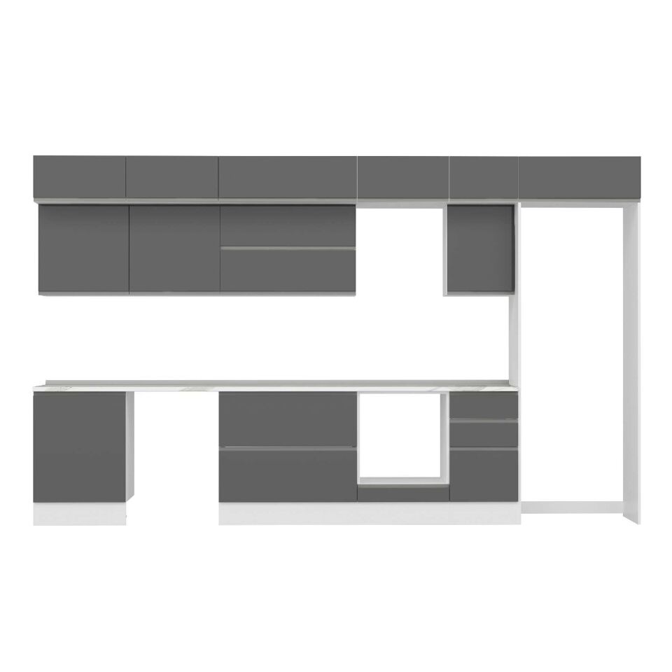 Alvinka 395X240 Cm High Gloss Mutfak Dolabı Mb-E90S60S45-2 High Gloss | Antrasit - Suntalam