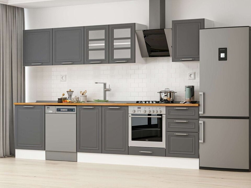 Alvinka 320X210 Cm Klasik Mebran Mutfak Dolabı Beyaz Beyaz M-E90S60S50-3