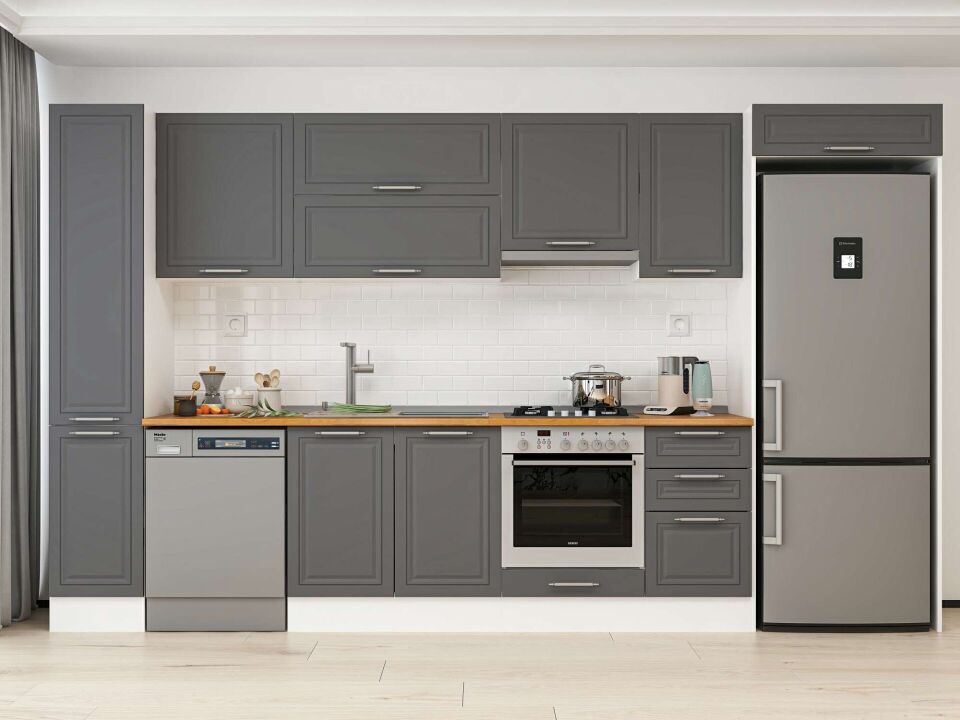 Alvinka 375X222 Cm Klasik Mebran Mutfak Dolabı Mbb-E90B40S45-1 Mebran | Antrasit - Mdf