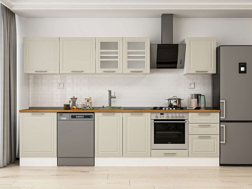 Alvinka 320X210 Cm Klasik Mebran Mutfak Dolabı Beyaz Beyaz M-E90S60S50-3