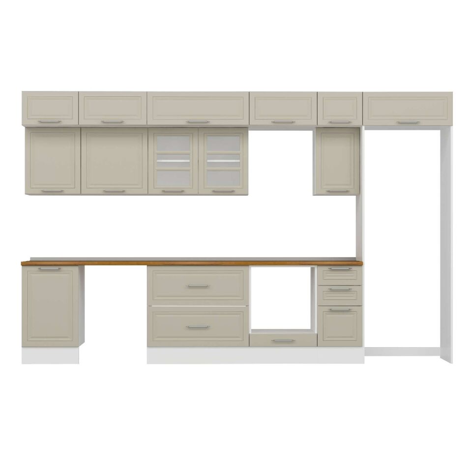 Alvinka 380X240 Cm Klasik Mebran Mutfak Dolabı Mb-E90S50S40-3 Mebran | Kumtaşı - Suntalam