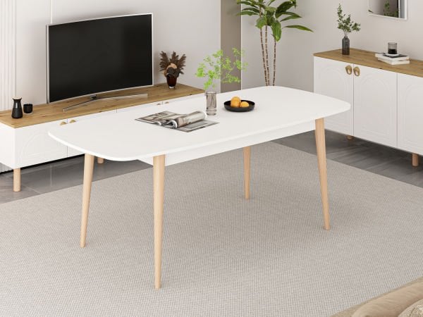 Lotus Bohem Tarz Açılır Yemek Masası - Beyaz/Ahşap Ayak