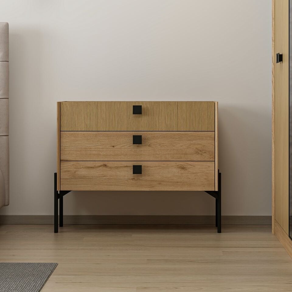 Maren Şifonyer 3Ç Camlı Metal Ayaklı-Sepet-G.Yunus