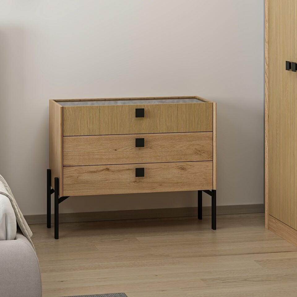 Maren Şifonyer 3Ç Camlı Metal Ayaklı-Sepet-G.Yunus