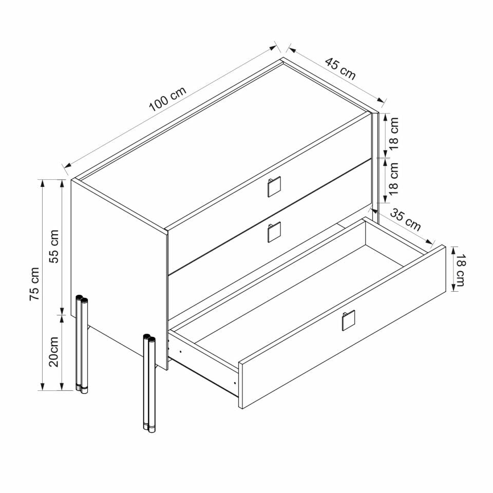 Maren Şifonyer 3Ç Camlı Metal Ayaklı-Sepet-G.Yunus