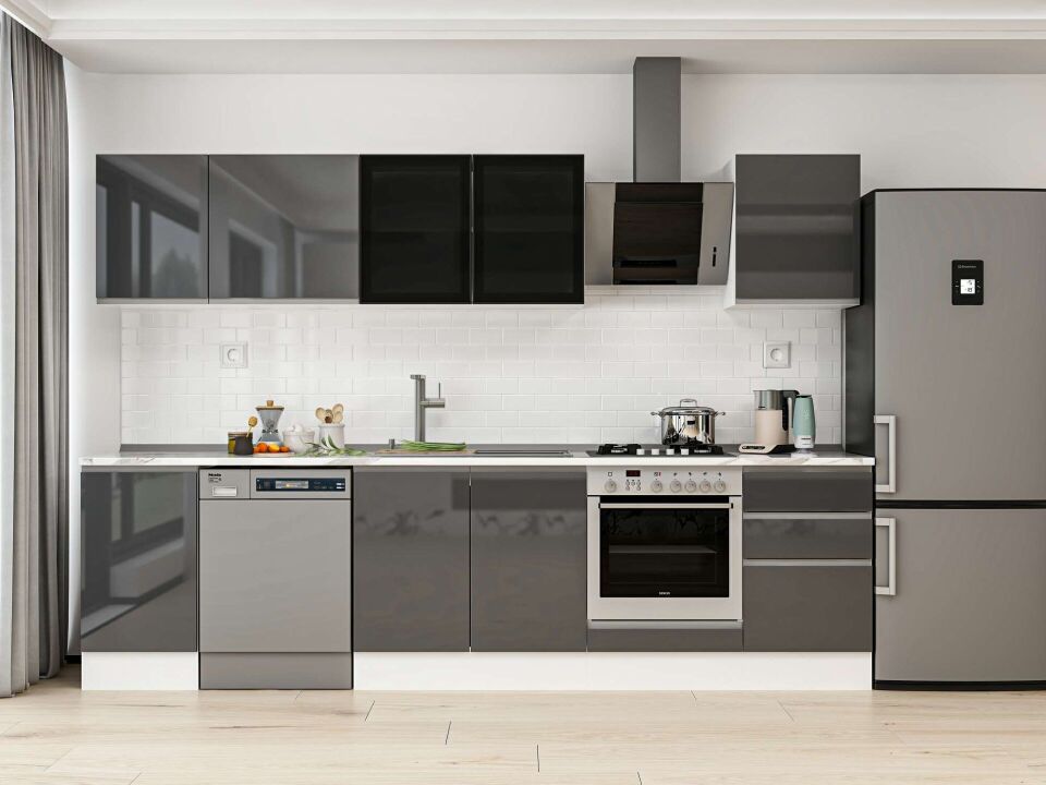 Alvinka 295X210 Cm High Gloss Mutfak Dolabı M-E80S45S50-3 High Gloss | Antrasit - Mdf